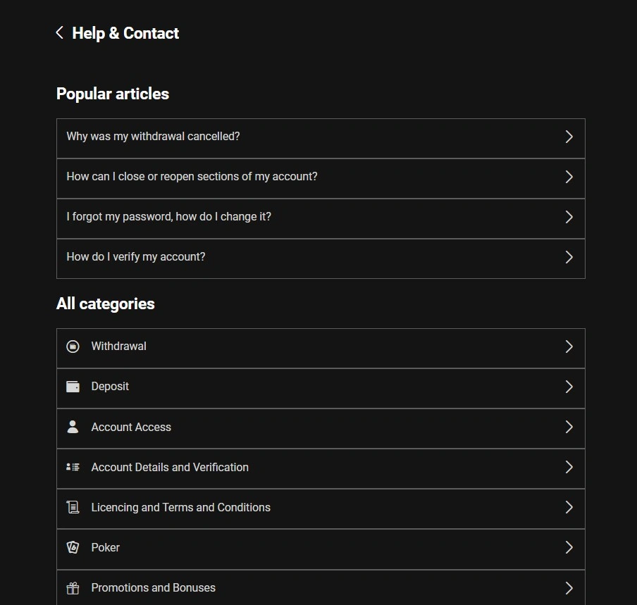 Bwin Casino help and contact FAQ page