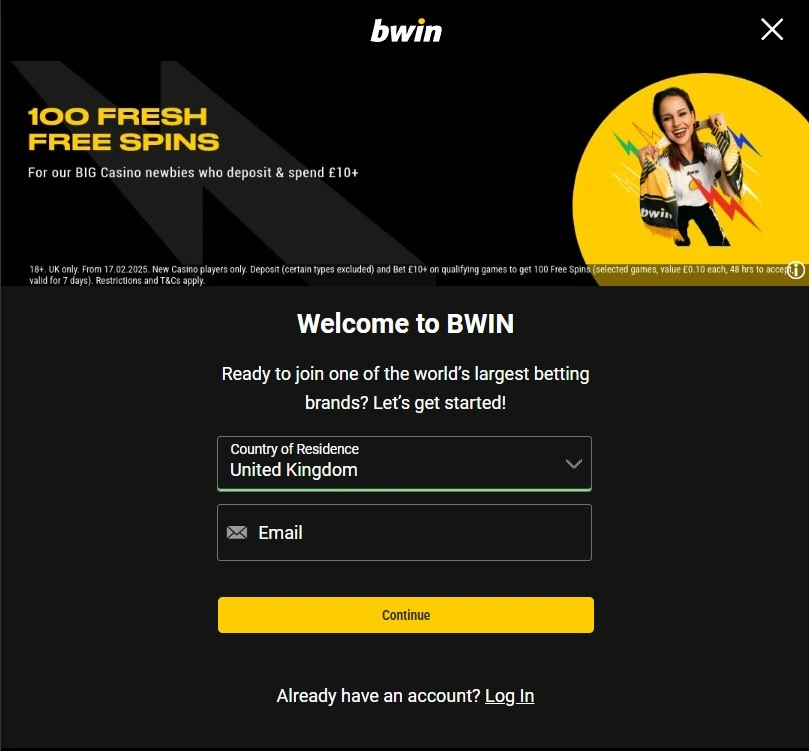 Bwin Casino welcome sign up registration